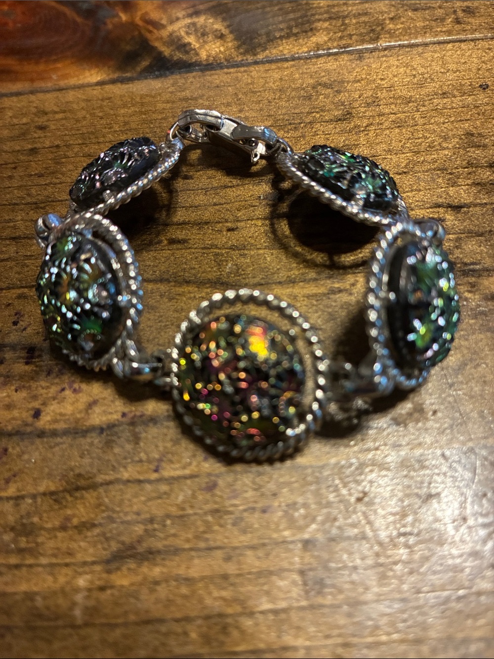 Multicolor Round Disc Link Bracelet in Silver Tone - Women Jewelry